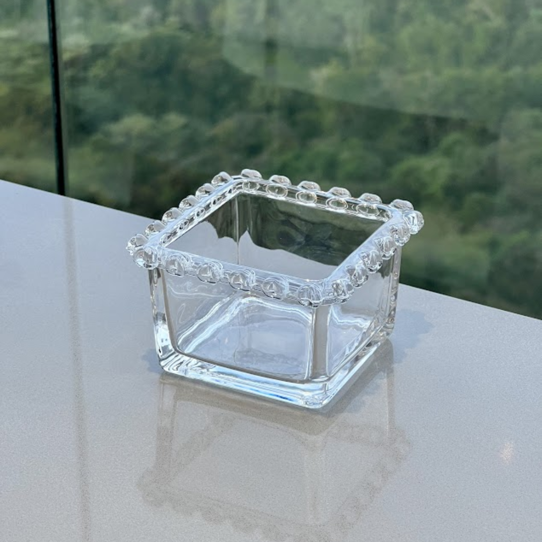Bowl Quadrado de Cristal Coração Pearl Transparente 8,5cm