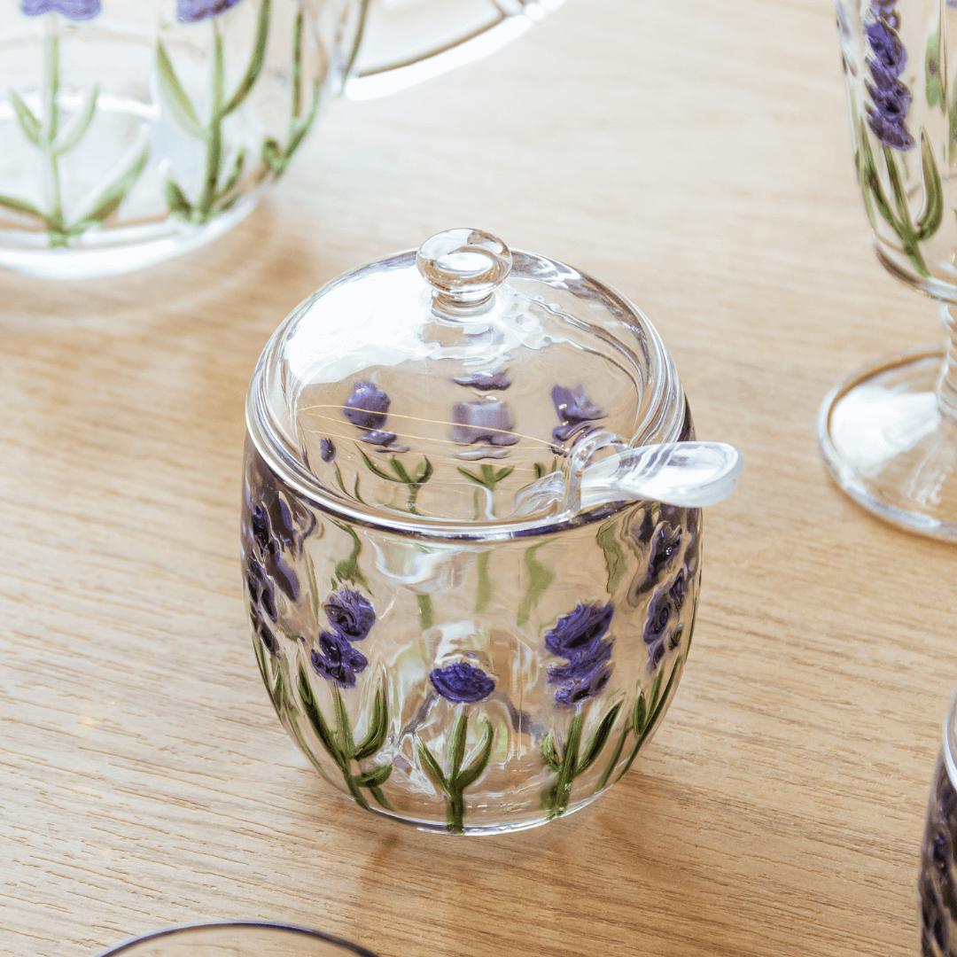 Açucareiro de Cristal com Colher e Tampa Lavanda 8,5cm