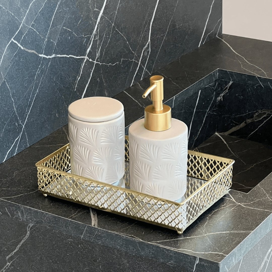 Bandeja em Metal com Espelho Barcelona Dourado 21cm