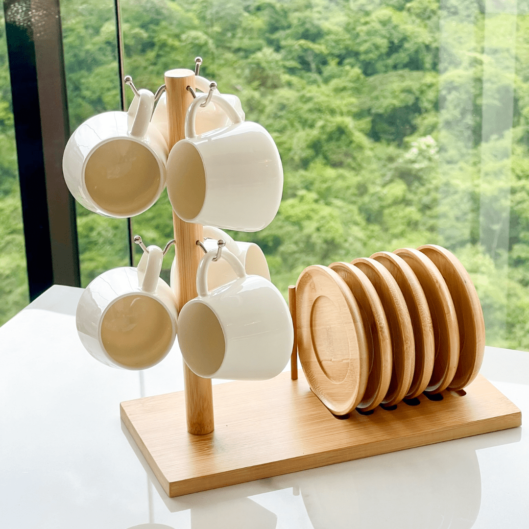 Conjunto de Xicaras para Café com Pires e Suporte Oasis 7 Peças