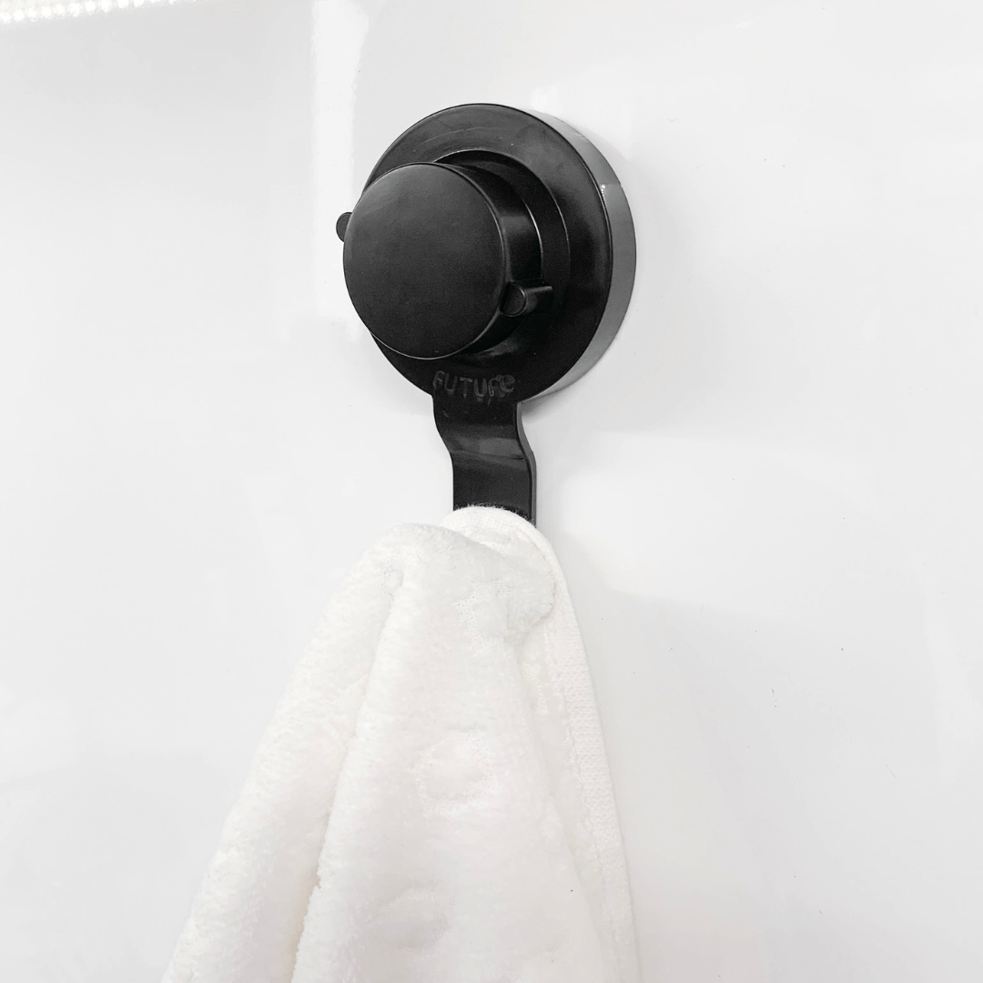 Gancho de Parede Preto Fosco com Ventosa Resistente 10,5cm