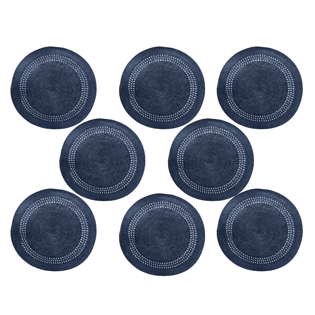 Kit 8 Jogos Americanos Redondo Azul Marinho 38cm
