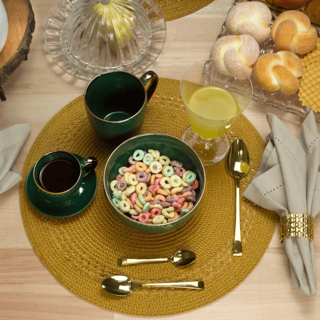 Kit de 8 Jogo Americano Redondo em Poliester Mostarda 38cm