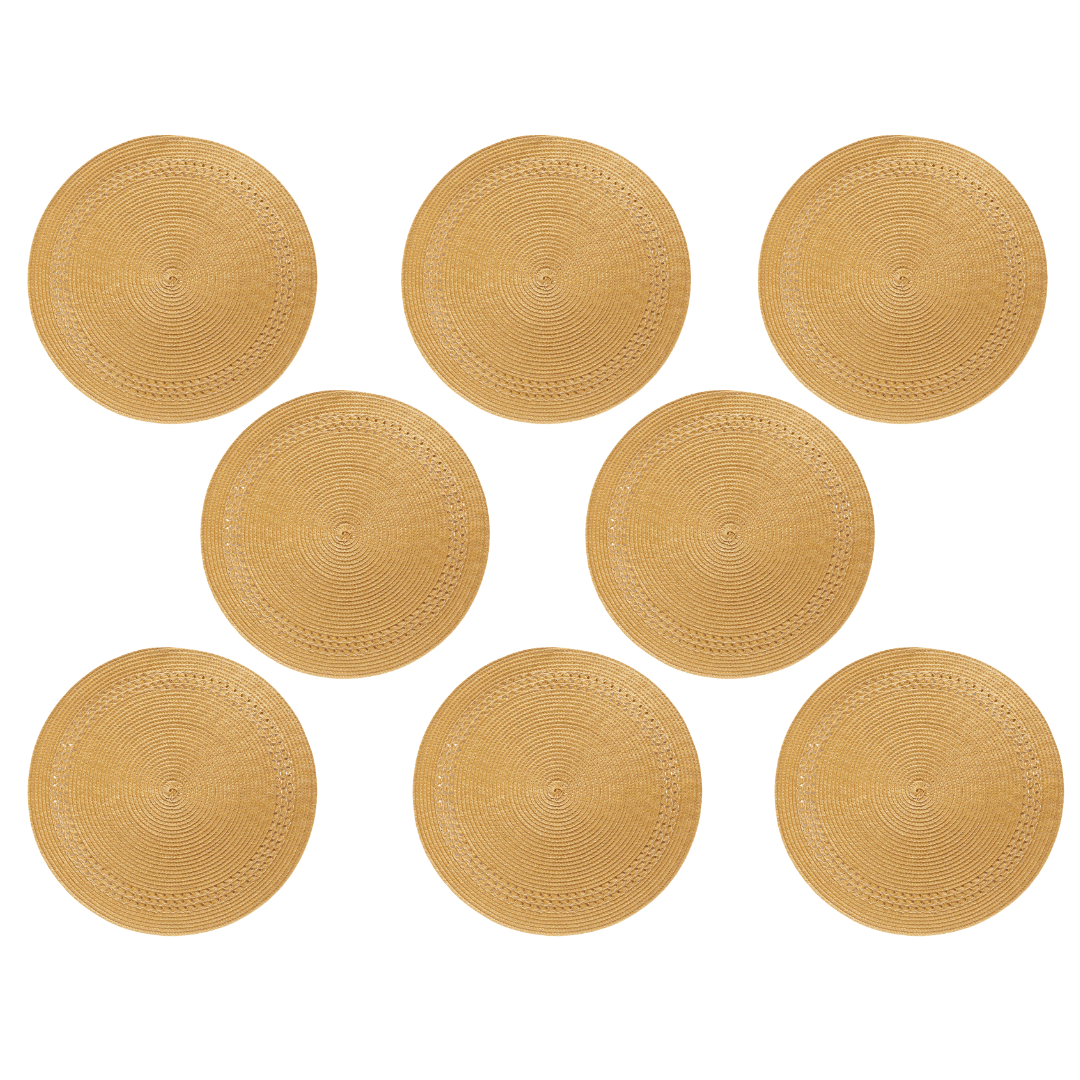 Kit de 8 Jogo Americano Redondo em Poliester Mostarda 38cm