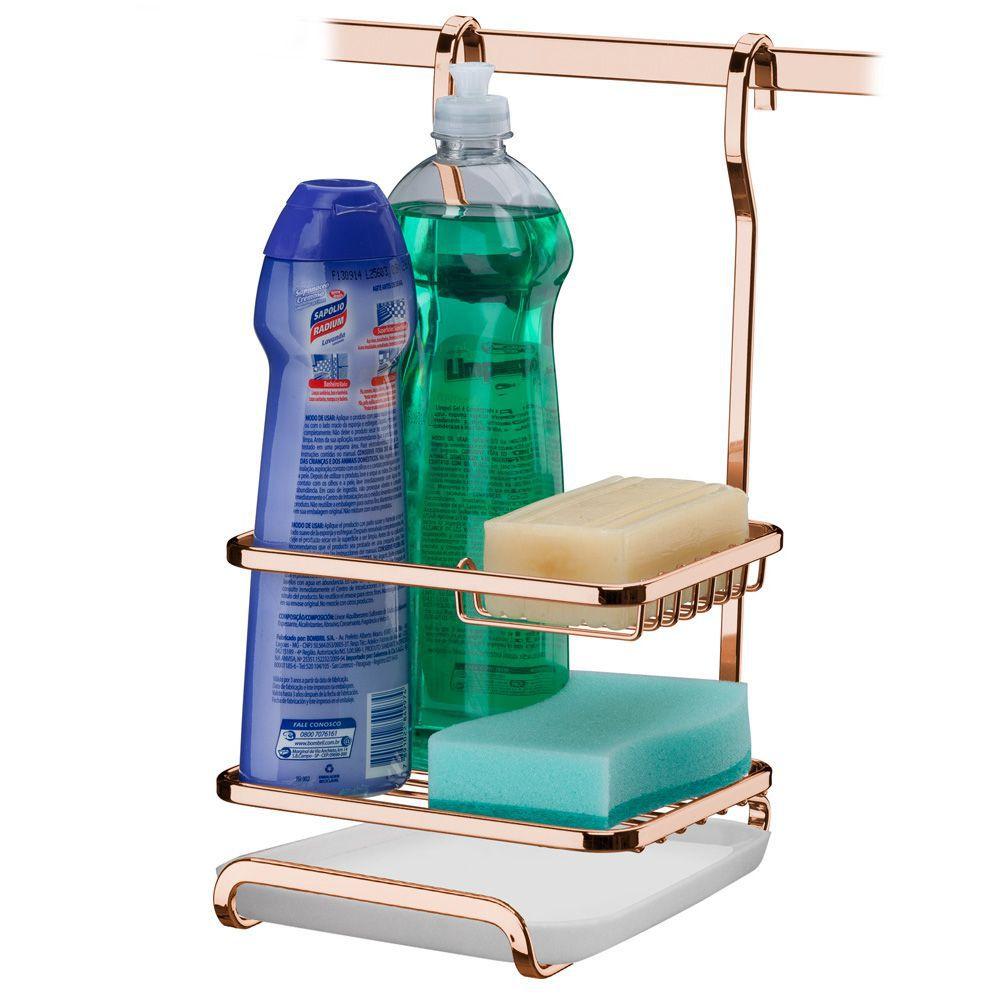 Porta Detergente Sabão e Esponja Para Barra Luxo Rose Gold