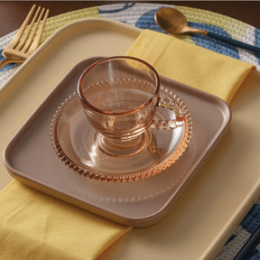 Jogo de Xícaras de Café Cristal Com Pires Pearl Âmbar 4 Peças - 80ml