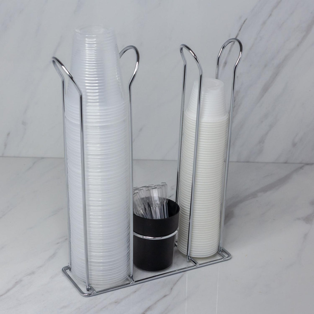 Organizador Copos Descartaveis 50/80ml, 200ml e Mexedor Preto e Cromado