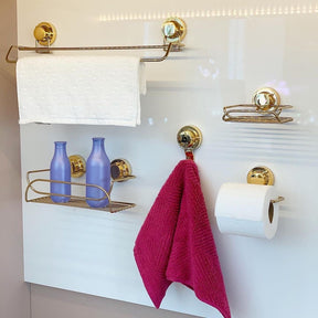 Toalheiro Duplo  Fixação por Ventosa Dourado 45cm