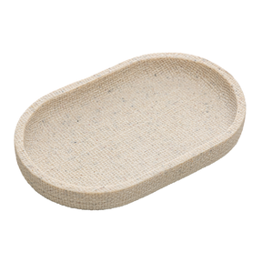 Bandeja Oval em Poliresina Linen Bege 20cm
