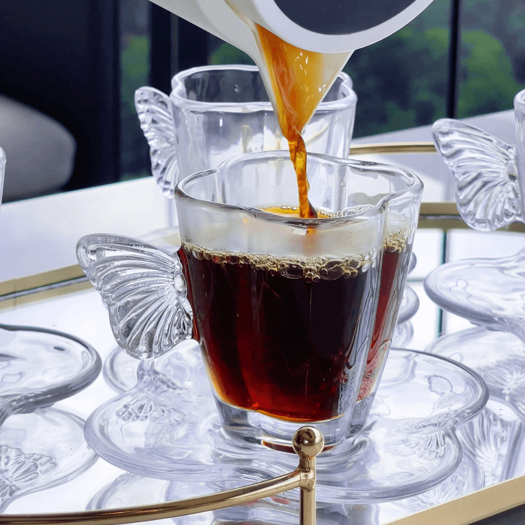 Jogo 4 Xicaras de Café com Pires de Vidro Butterfly 80ml