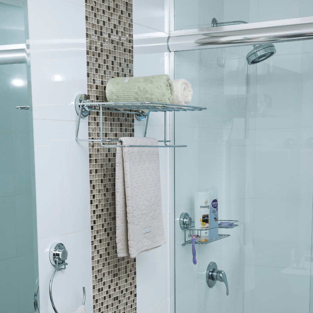 Toalheiro com Prateleira Porta Toalhas com Fixação Ventosas Cromado