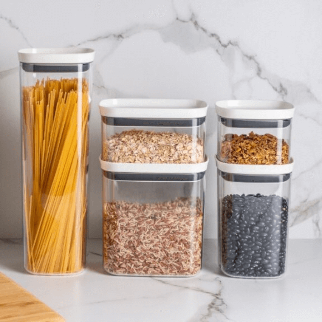 Pote Porta Mantimento Organizador Quadrado com Tampa Hermética Natural com Branco Block  450ml