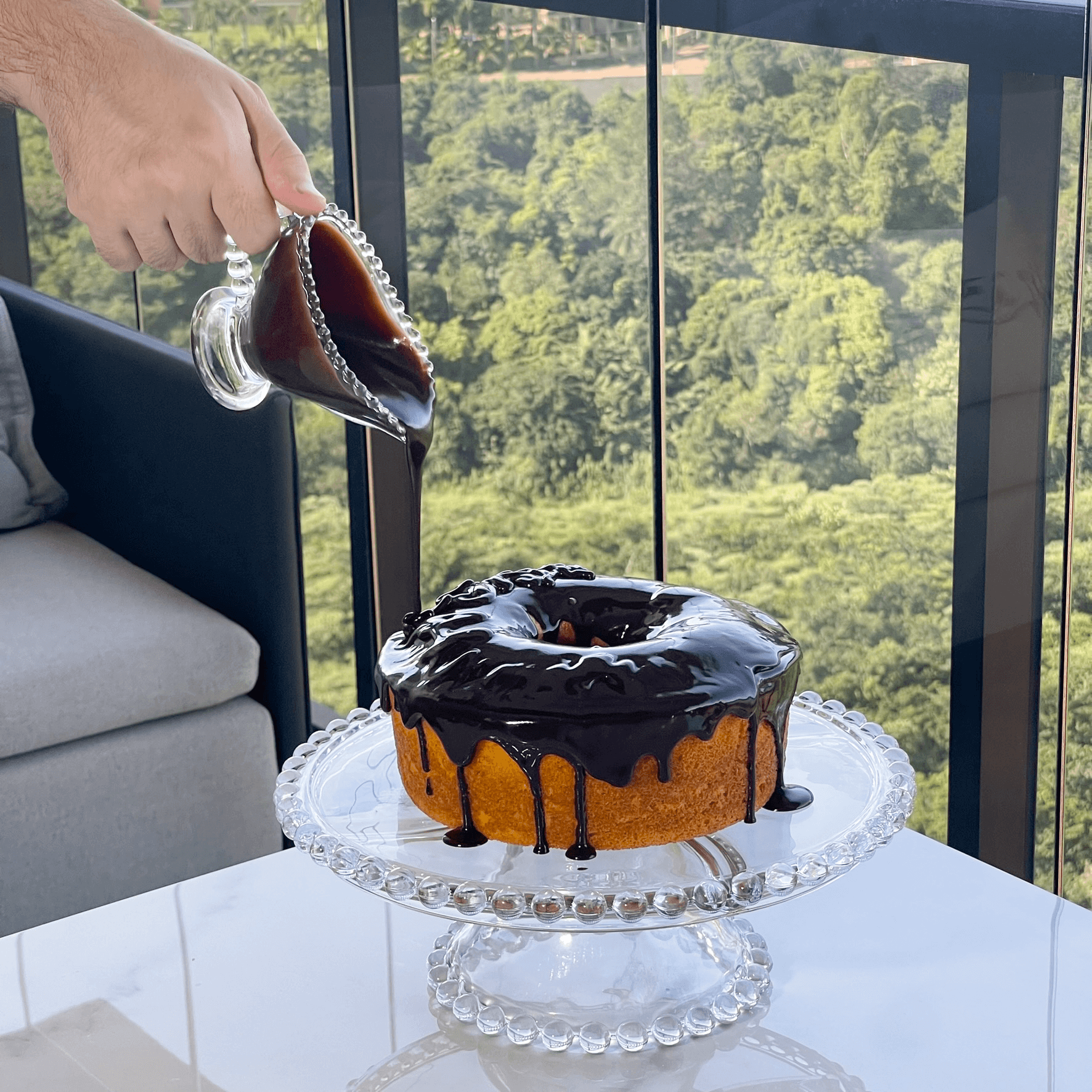 Prato para Bolo Boleira Cristal de Chumbo com Pé e Tampa Pearl 31cm