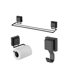 Kit de Acessórios para Banheiro Fixação Ventosa Preto Fosco 3 Peças