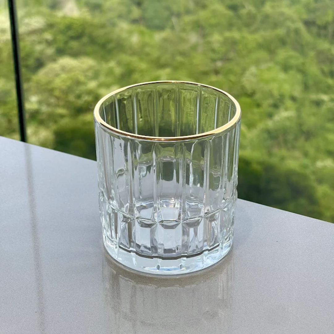 Jogo 6 Copos Baixos de Vidro Cristalle com Borda Dourada 310ml