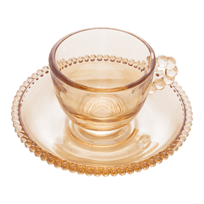 Jogo de Xícaras de Café Cristal Com Pires Pearl Âmbar 4 Peças - 80ml
