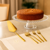 Kit Boleira com Pé Pearl 31cm e 7 Peças Sobremesa Viena Dourada