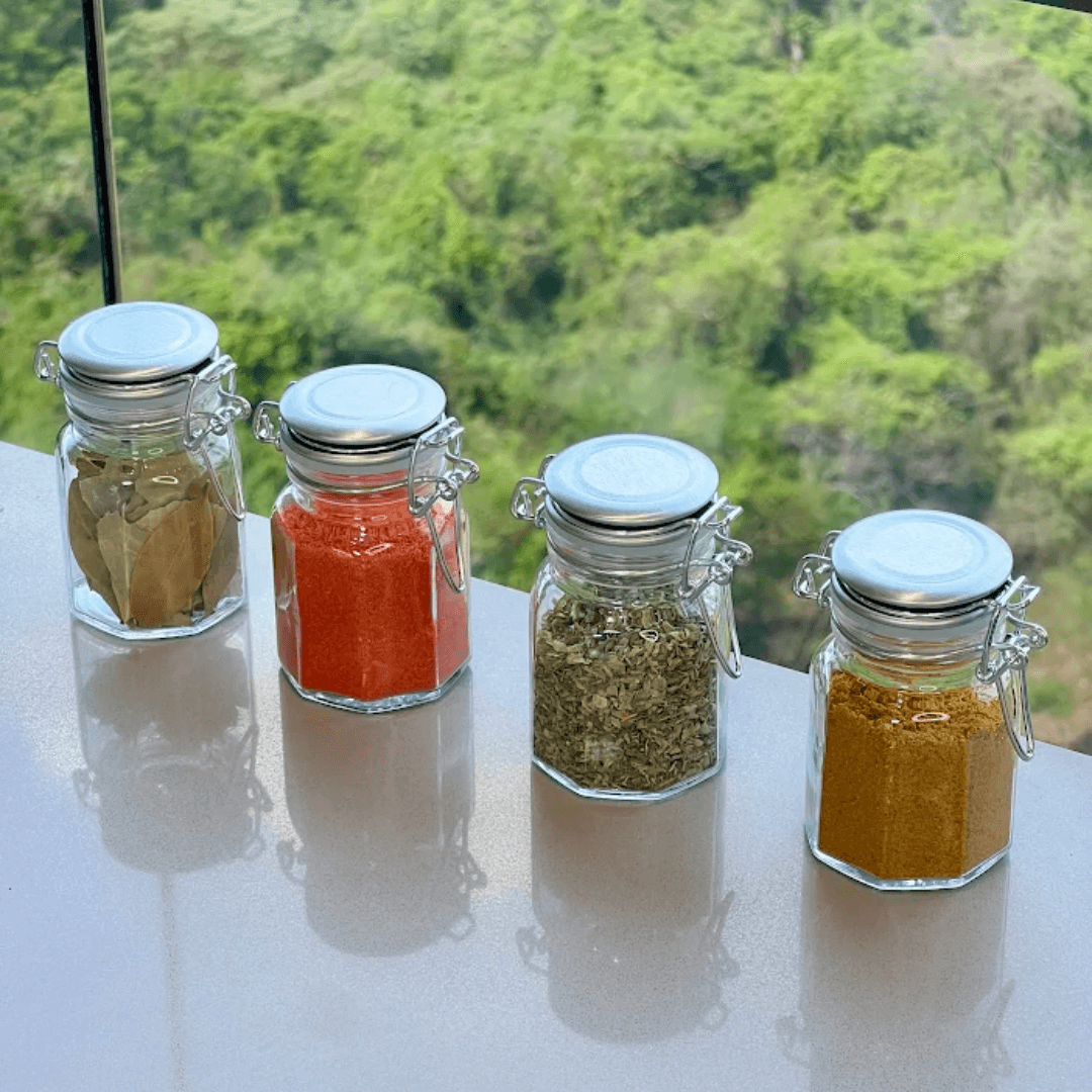 Kit 4 Porta Temperos Vidro e Metal Cromado