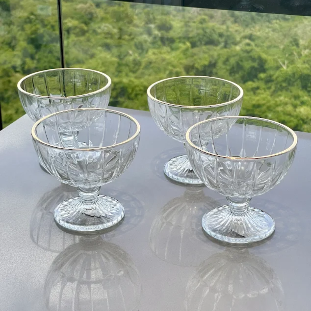 Jogo 4 Taças para Sobremesa Vidro Cristalle com Borda dourada 360ml