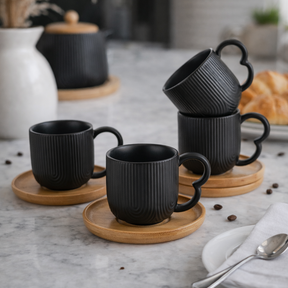 Jogo 4 Xícaras Café com Pires Oasis Preto 90ml