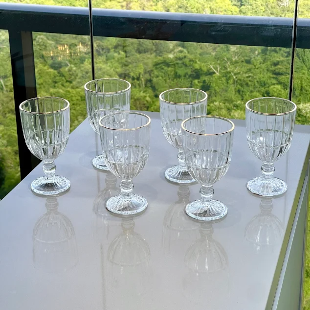 Jogo 6 Taças de Vidro Cristalle com Borda Dourada 360ml