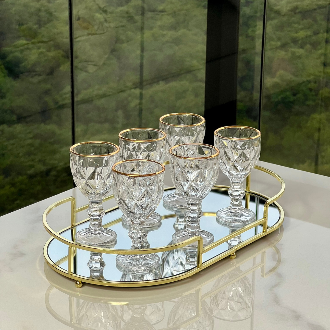 Jogo 6 Taças de Licor Fio de Ouro Diamond 50ml