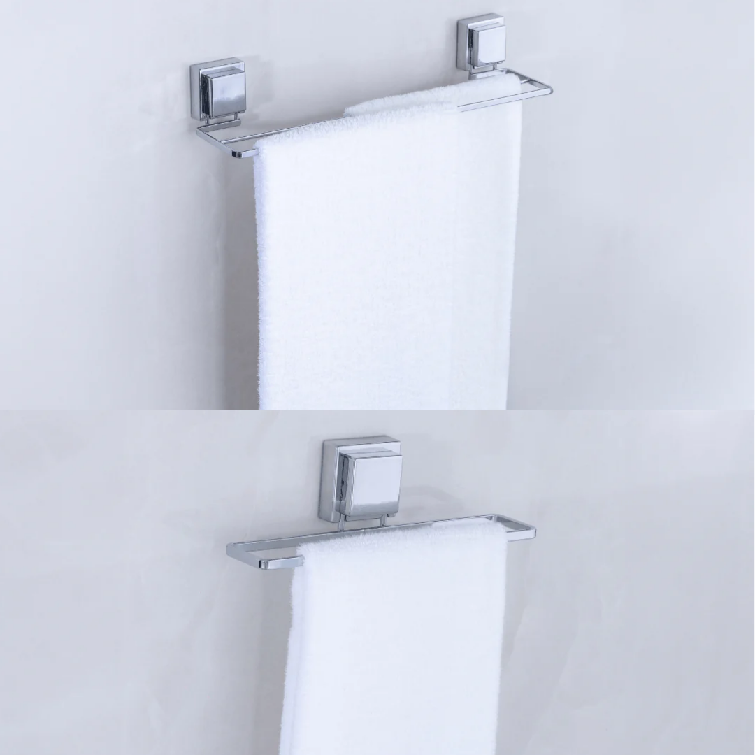 Kit 2 Porta Toalhas de Banho e Rosto em Ventosa Cromado