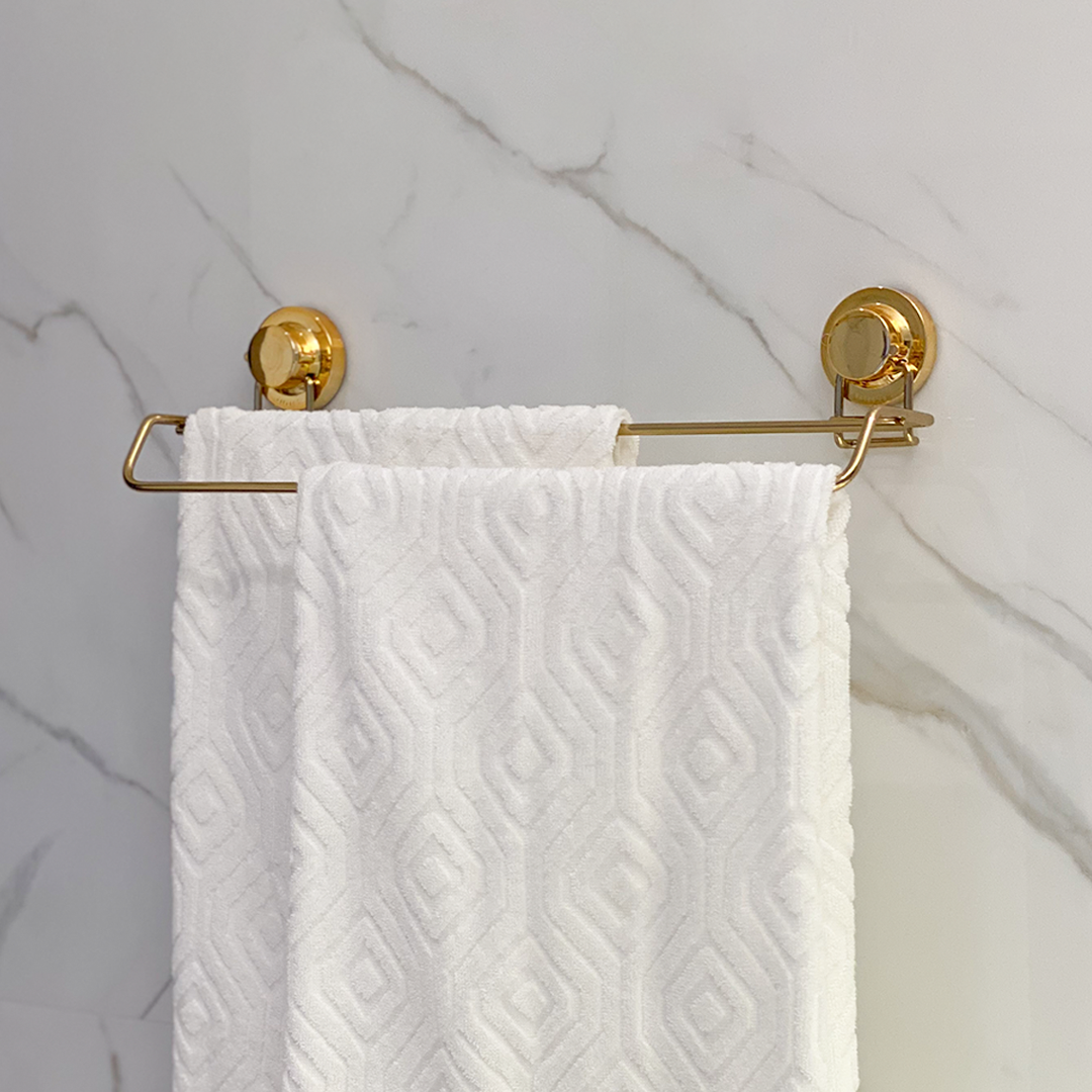 Toalheiro Duplo  Fixação por Ventosa Dourado 45cm