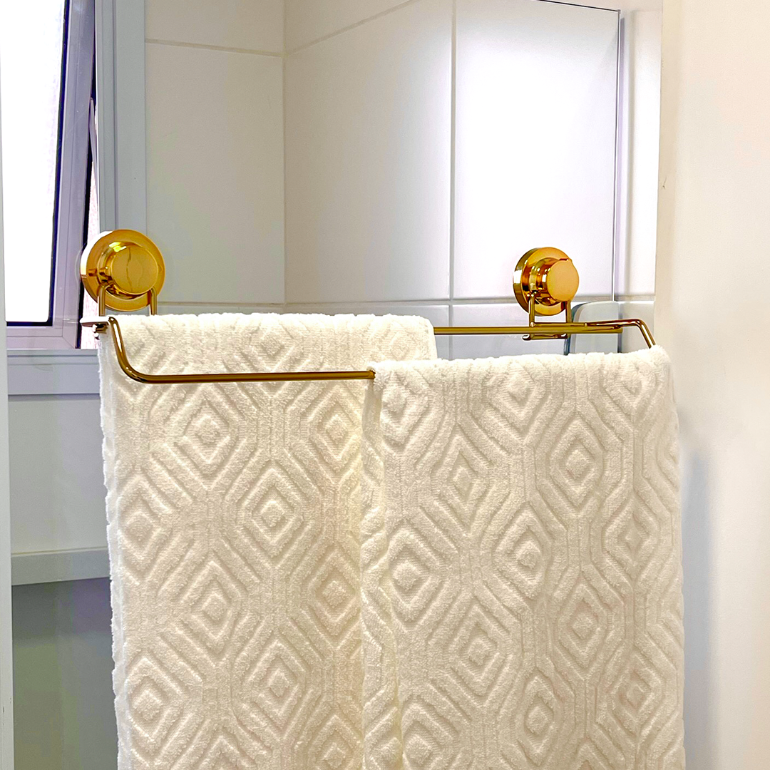 Toalheiro Duplo  Fixação por Ventosa Dourado 45cm