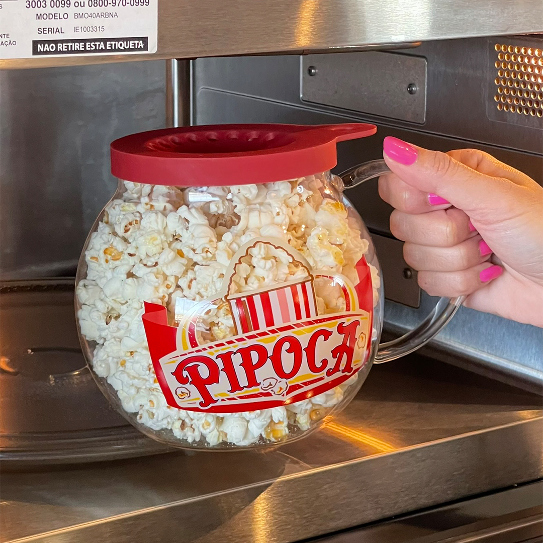 Pipoqueira para Micro-Ondas de Vidro com Tampa Vermelha 1,8 Litros
