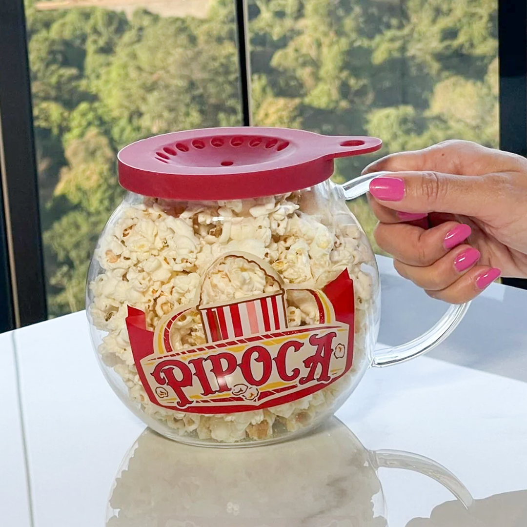 Pipoqueira para Micro-Ondas de Vidro com Tampa Vermelha 1,8 Litros