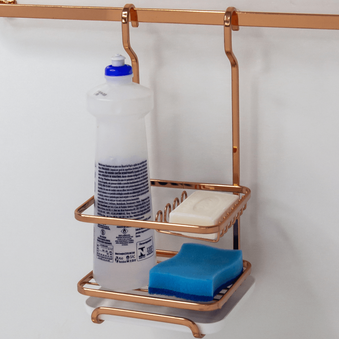 Porta Detergente Sabão e Esponja Para Barra Luxo Rose Gold