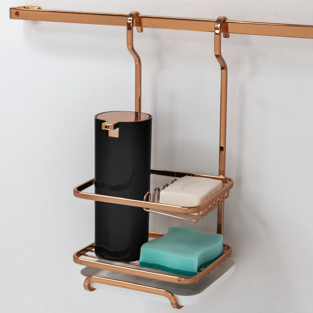 Porta Detergente Sabão e Esponja Para Barra Luxo Rose Gold
