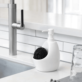 Dispenser Porta Detergente com Esponja Joey Umbra Cerâmica Branco - 591ml