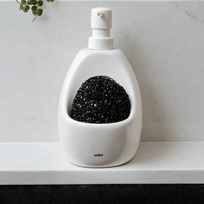 Dispenser Porta Detergente com Esponja Joey Umbra Cerâmica Branco - 591ml