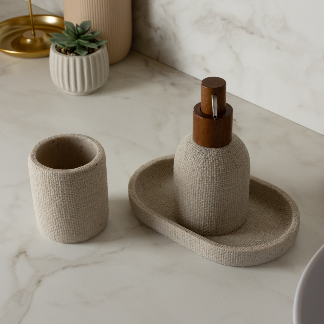 Bandeja Oval em Poliresina Linen Bege 20cm