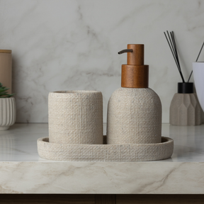 Bandeja Oval em Poliresina Linen Bege 20cm