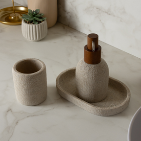 Bandeja Oval em Poliresina Linen Bege 20cm