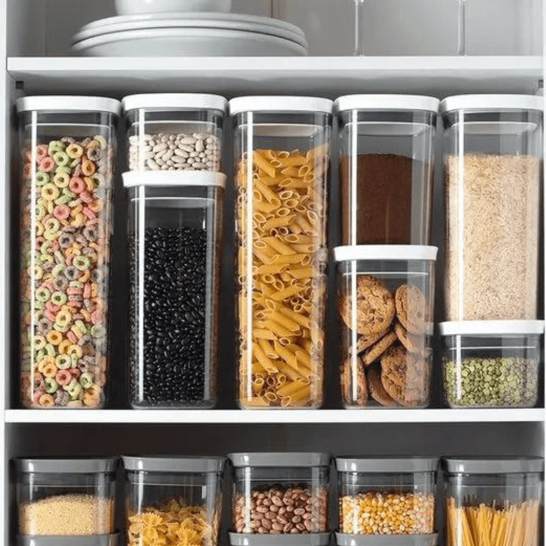 Pote Porta Mantimento Organizador Quadrado com Tampa Hermética Natural com Branco Block  450ml