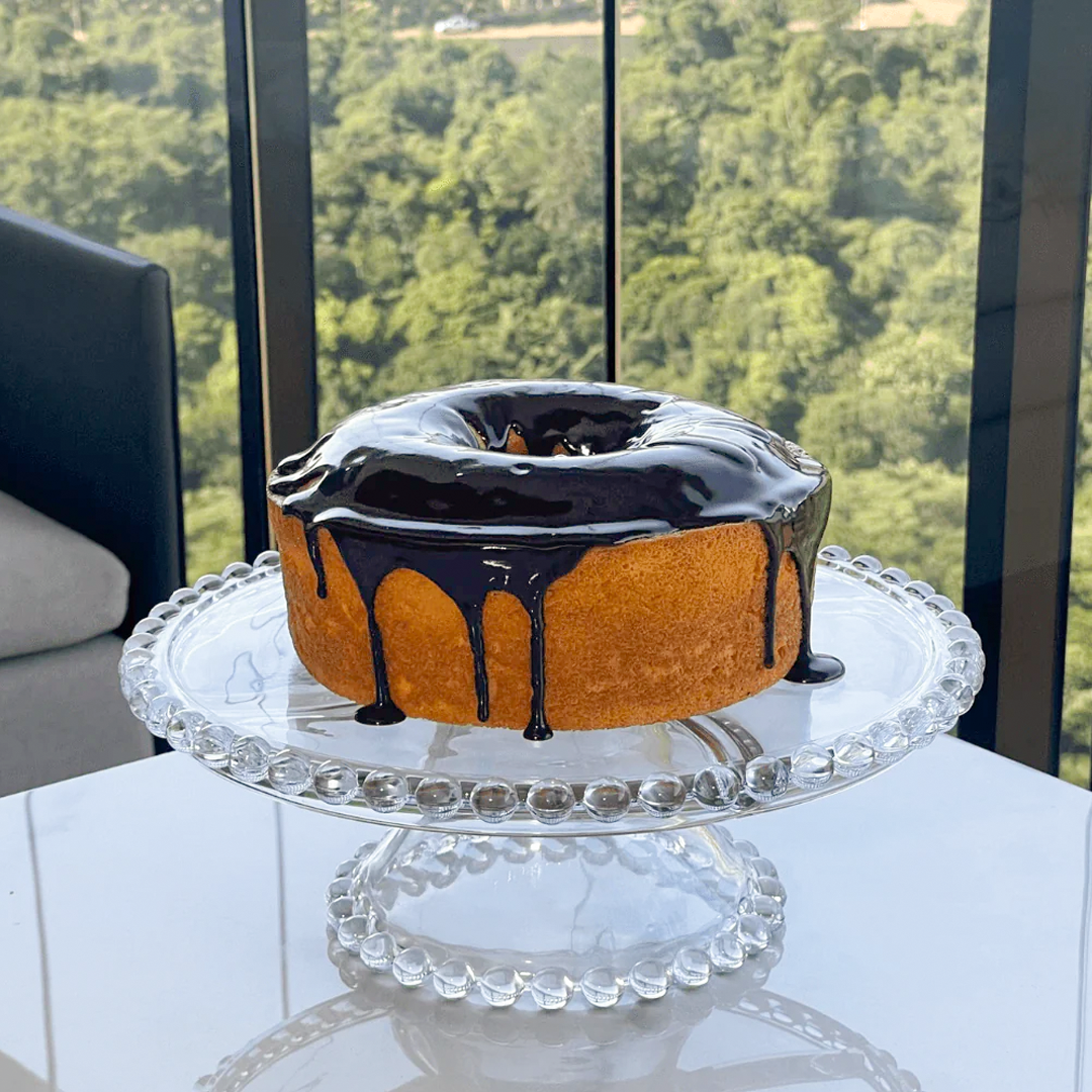 Prato para Bolo Boleira Cristal de Chumbo com Pé e Tampa Pearl 31cm