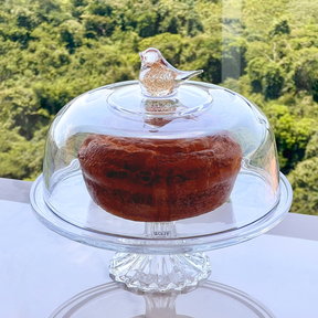 Prato para Bolo Boleira com Pé e Tampa de Vidro Bird