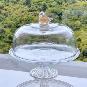 Prato para Bolo Boleira com Pé e Tampa de Vidro Bird