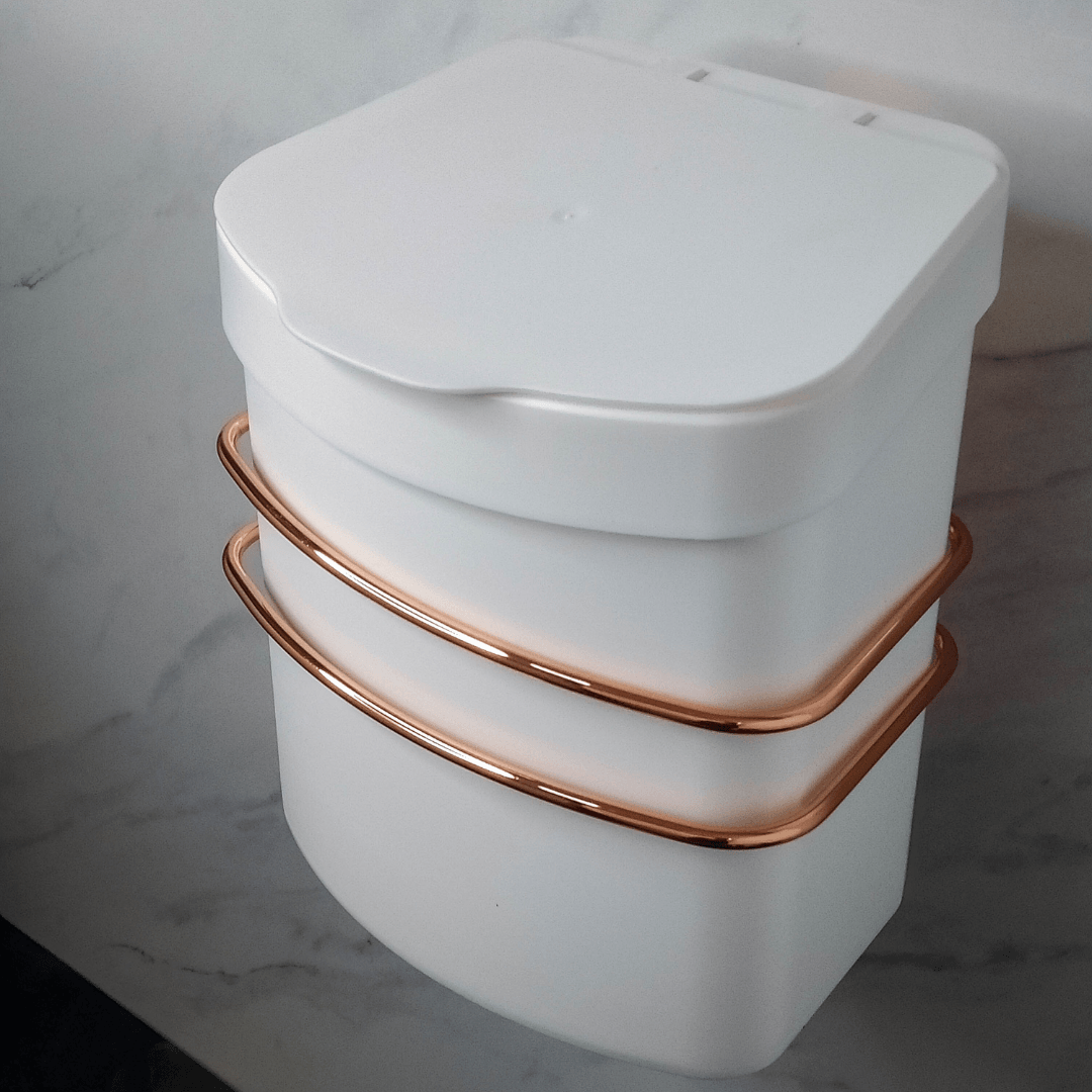 Suporte Com Lixeira De Fixação Ventosa Branca Rose Gold 2,5 Litros