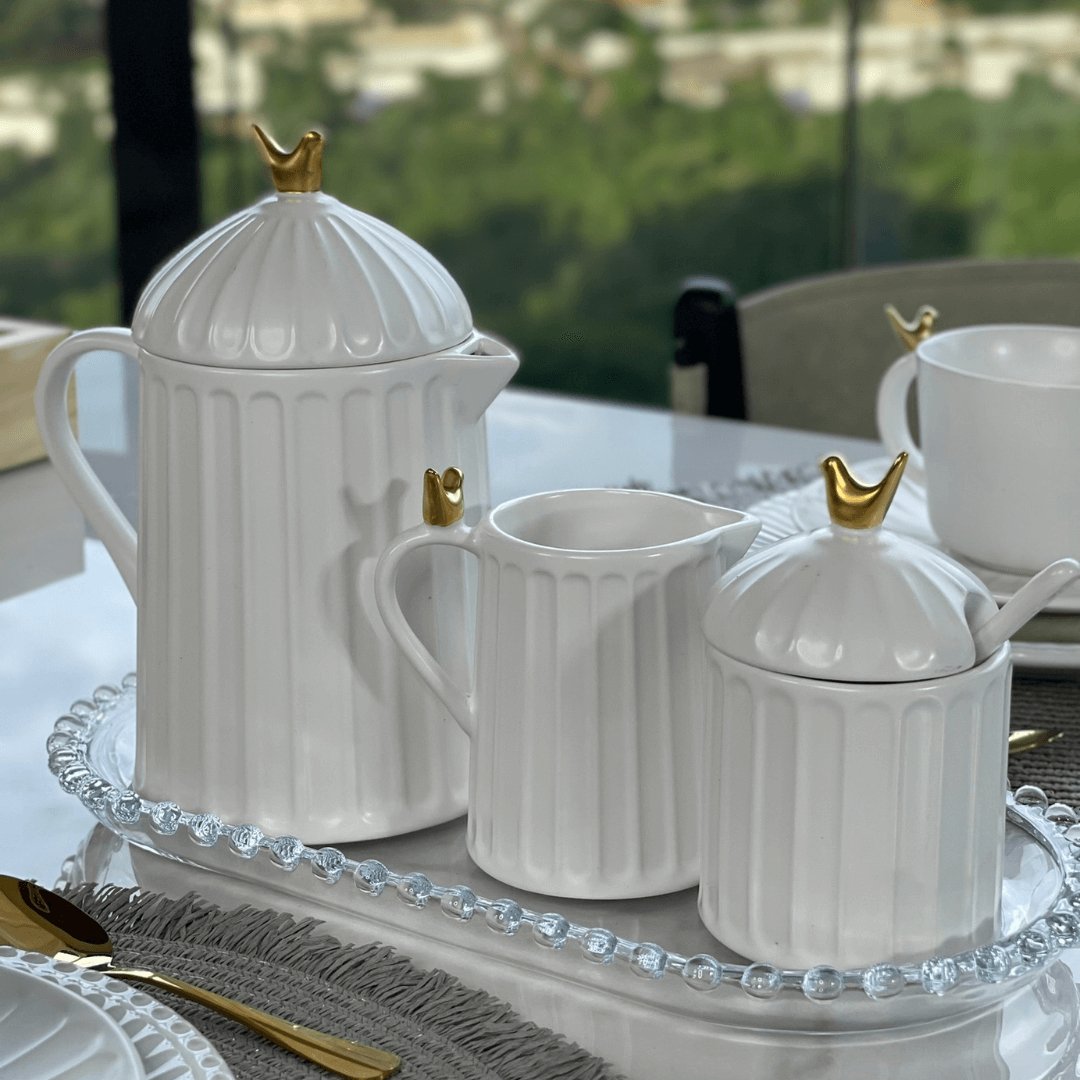 Açucareiro com Colher e Tampa em Cerâmica Branca 12cm Colibri