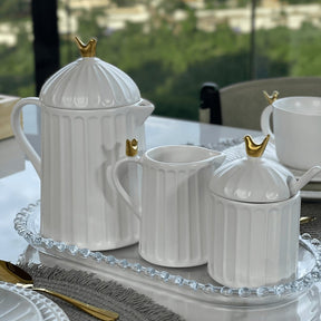 Açucareiro com Colher e Tampa em Cerâmica Branca 12cm Colibri