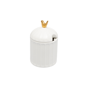 Açucareiro com Colher em cerâmica Branca 10,5cm Colibri