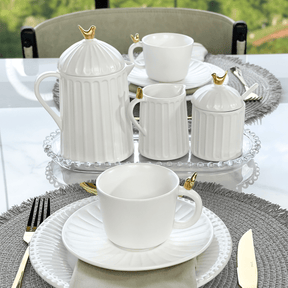 Açucareiro com Colher em cerâmica Branca 10,5cm Colibri