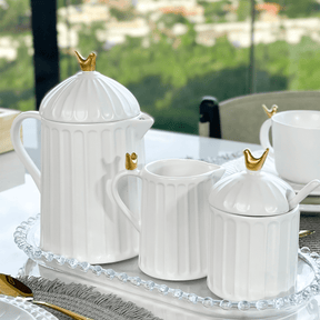 Açucareiro com Colher em cerâmica Branca 10,5cm Colibri