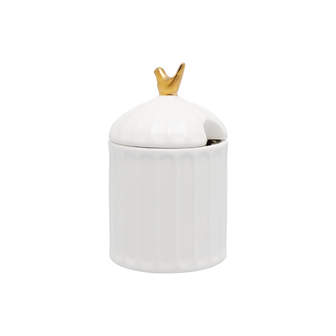 Açucareiro com Colher em cerâmica Branca 10,5cm Colibri