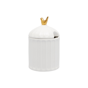 Açucareiro com Colher em cerâmica Branca 10,5cm Colibri